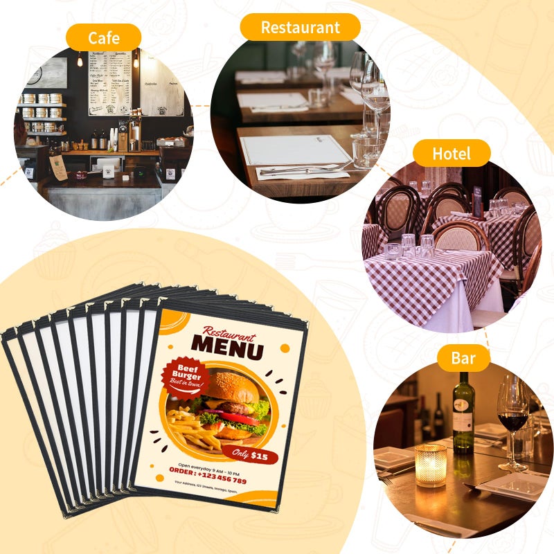 FLK Tech 8.5 x 11 Inch Menu Covers, 10 Pack 1 Page 2 View Menu Holder, Restaurant Menu Cover Fits 8 1/2" x 11" Paper, Double Stitched Restaurant Menu Sleeves, Wine Menu - Image 5